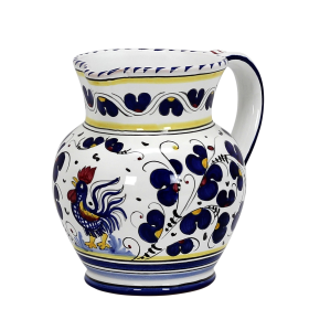 ORVIETO ROOSTER Pitcher (Color: Blue, size: 6 DIAM. X 6.5 HIGH ( 1 Liter - 34 Oz.) (Dimensions measured in Inches))