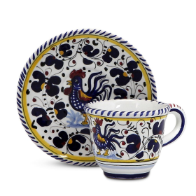 ORVIETO ROOSTER Cups & Saucers (Color: Blue, size: 2 DIAM. X 2 High (2 Oz.) (Dimensions measured in Inches))