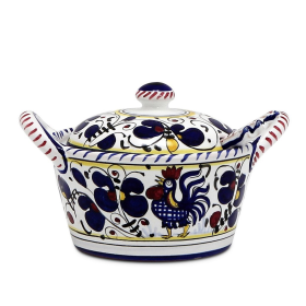 ORVIETO ROOSTER BUTTER TRAY & CHEESE BOWLS (Color: Blue, size: 6 DIAM. X 3.5 HIGH (Dimensions measured in Inches))