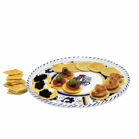 ORVIETO ROOSTER Dinner Plate (Color: Blue, size: 12.5 DIAM. X .75 (3/4) HIGH (Dimensions measured in Inches))