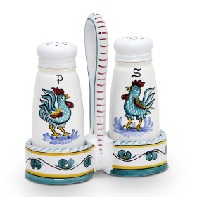 ORVIETO ROOSTER: Salt and Pepper Cruet (Color: Green, size: 5.5 WIDE X 2.5 DEEP X 6.5 HIGH (Easy Refill Shaker)