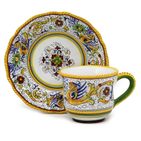 RAFFAELLESCO Cups & Saucers (size: 2.5 Diam X 3 HIGH (8 Oz) (Dimensions measured in Inches))