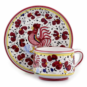 ORVIETO ROOSTER Cups & Saucers (Color: Red, size: CUP)