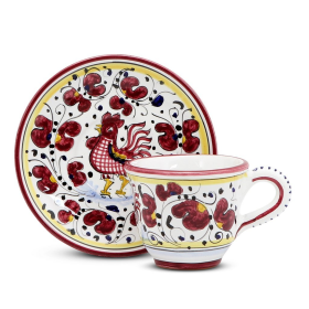 ORVIETO ROOSTER Cups & Saucers (Color: Red, size: 2 Diam X 2 High (2 Oz.) (Dimensions measured in Inches))