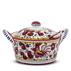 ORVIETO ROOSTER BUTTER TRAY & CHEESE BOWLS (Color: Red, size: 6 DIAM. X 3.5 HIGH (Dimensions measured in Inches))