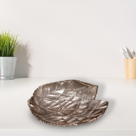 Handmade Decorative Bronze Color Coated Aluminium Tray (Color: Bronze, size: 14.96 x 12.99 x 2.36cm)