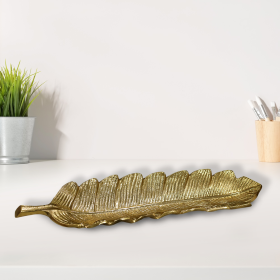 Handmade Decorative Gold Color Coated Aluminium Tray (Color: Gold, size: 15.78 x 3.74 x 1.18cm)