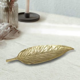 Handmade Decorative Gold Color Coated Aluminium Tray (Color: Gold, size: 10.23 x 3.54 x 0.46cm)