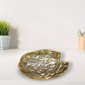 Handmade Decorative Gold Color Coated Aluminium Tray (Color: Gold, size: 14.96 x 12.99 x 2.36cm)
