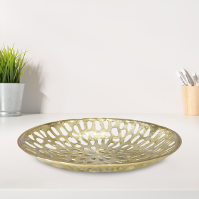 Handmade Decorative Gold Color Coated Aluminium Tray (Color: Gold, size: 5.51 x 5.51 x 1.37cm)