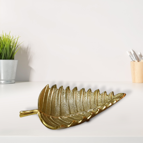 Handmade Decorative Gold Color Coated Aluminium Tray (Color: Gold, size: 13.38 x 9.05 x 2.75 cm)