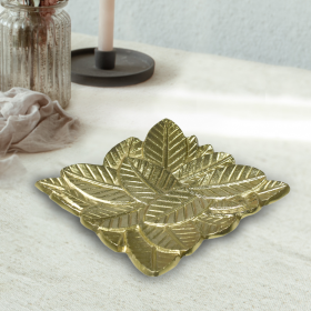Handmade Decorative Gold Color Coated Aluminium Tray (Color: Gold, size: 6.88 x 6.88 x 0.78cm)