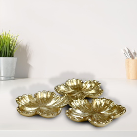 Handmade Decorative Gold Color Coated Aluminium Tray (Color: Gold1, size: 8.26 x 8.26 x 0.98 cm)