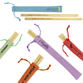 Custom Branded Two Straw/Jute Pouch Combo (Option: RED-PC2-STD-01K)