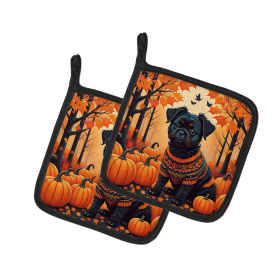 Autumn Leaves Pair of Pot Holders (Design: Affenpinscher, size: 7.5HX7.5W)