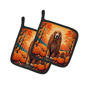 Autumn Leaves Pair of Pot Holders (Design: Afghan Hound, size: 7.5HX7.5W)