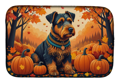 Autumn Leaves Dish Drying Mat (Dog Breed: Airedale Terrier, size: 14  x 21")