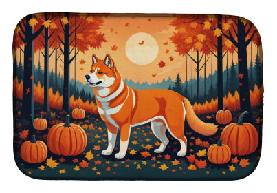 Autumn Leaves Dish Drying Mat (Dog Breed: Akita Red, size: 14  x 21")