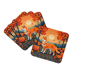 Autumn Leaves Foam Coasters (Design: Akita Red, size: 3.5)