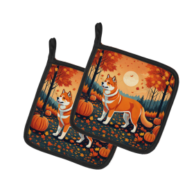 Autumn Leaves Pair of Pot Holders (Design: Akita Red, size: 7.5HX7.5W)