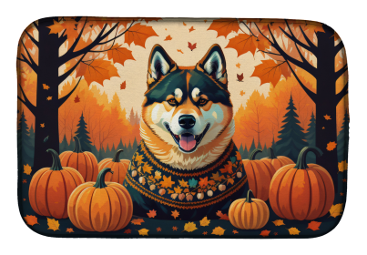 Autumn Leaves Dish Drying Mat (Dog Breed: Akita, size: 14  x 21")