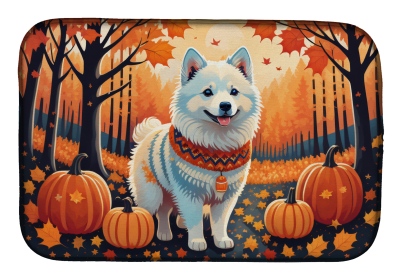 Autumn Leaves Dish Drying Mat (Dog Breed: American Eskimo, size: 14  x 21")
