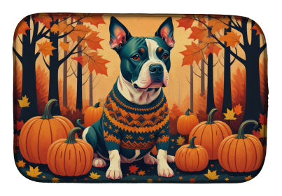 Autumn Leaves Dish Drying Mat (Dog Breed: Pit Bull Terrier, size: 14  x 21")