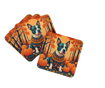 Autumn Leaves Foam Coasters (Design: Pit Bull Terrier, size: 3.5)