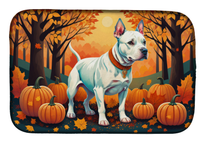 Autumn Leaves Dish Drying Mat (Dog Breed: Pit Bull Terrier White, size: 14  x 21")