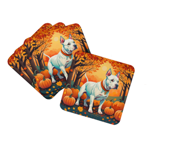 Autumn Leaves Foam Coasters (Design: Pit Bull Terrier White, size: 3.5)
