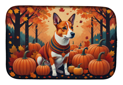 Autumn Leaves Dish Drying Mat (Dog Breed: Basenji Red, size: 14  x 21")
