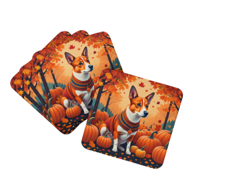Autumn Leaves Foam Coasters (Design: Basenji Red, size: 3.5)