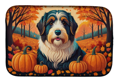 Autumn Leaves Dish Drying Mat (Dog Breed: Bearded Collie, size: 14  x 21")