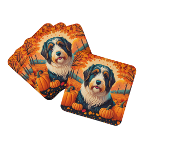 Autumn Leaves Foam Coasters (Design: Bearded Collie, size: 3.5)