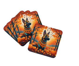 Autumn Leaves Foam Coasters (Design: Belgian Malinois, size: 3.5)