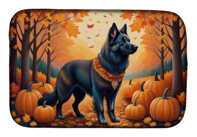 Autumn Leaves Dish Drying Mat (Dog Breed: Belgian Sheepdog, size: 14  x 21")