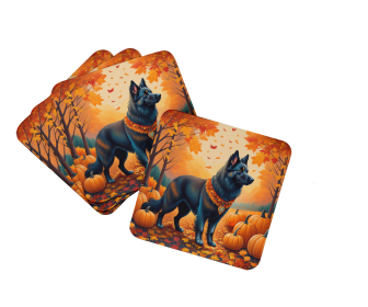 Autumn Leaves Foam Coasters (Design: Belgian Sheepdog, size: 3.5)