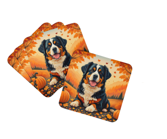 Autumn Leaves Foam Coasters (Design: Bernese Mountain Dog, size: 3.5)