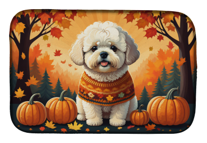 Autumn Leaves Dish Drying Mat (Dog Breed: Bichon Frise, size: 14  x 21")