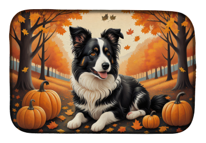 Autumn Leaves Dish Drying Mat (Dog Breed: Border Collie, size: 14  x 21")