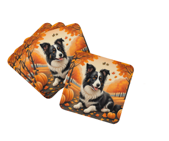 Autumn Leaves Foam Coasters (Design: Border Collie, size: 3.5)