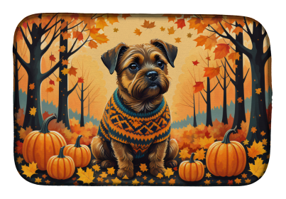 Autumn Leaves Dish Drying Mat (Dog Breed: Border Terrier, size: 14  x 21")