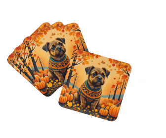 Autumn Leaves Foam Coasters (Design: Border Terrier, size: 3.5)