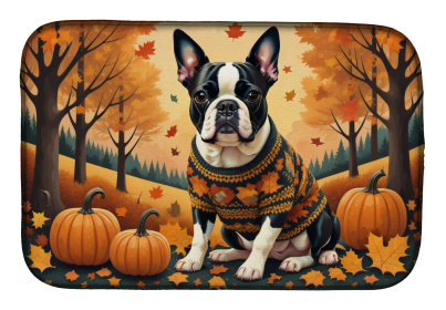 Autumn Leaves Dish Drying Mat (Dog Breed: Boston Terrier, size: 14  x 21")