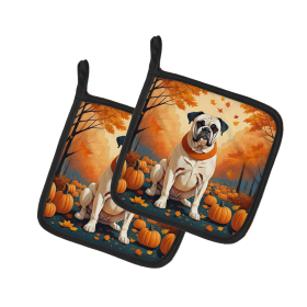 Autumn Leaves Pair of Pot Holders (Design: Boxer White, size: 7.5HX7.5W)