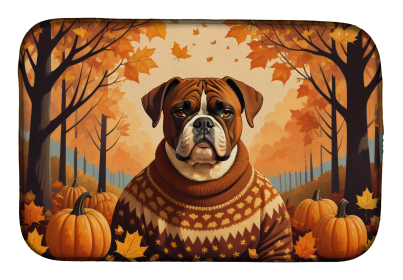 Autumn Leaves Dish Drying Mat (Dog Breed: Boxer, size: 14  x 21")