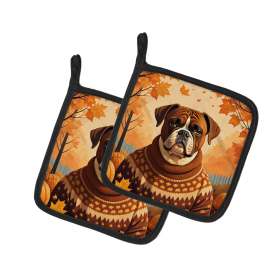 Autumn Leaves Pair of Pot Holders (Design: Boxer, size: 7.5HX7.5W)