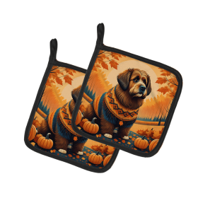 Autumn Leaves Pair of Pot Holders (Design: Briard, size: 7.5HX7.5W)
