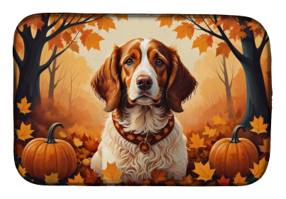Autumn Leaves Dish Drying Mat (Dog Breed: Brittany Spaniel, size: 14  x 21")