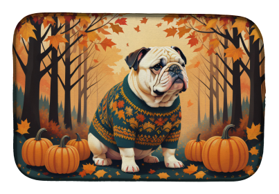 Autumn Leaves Dish Drying Mat (Dog Breed: English Bulldog White, size: 14  x 21")